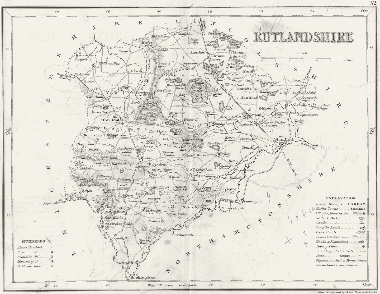 RUTLAND. Rutlandshire. Archer Dugdale c1840 old antique vintage map plan chart